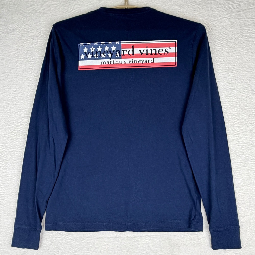 Vineyard Vines Shirt Mens XS Navy American Flag Pocket Long Sleeve Tee - Picture 6 of 10